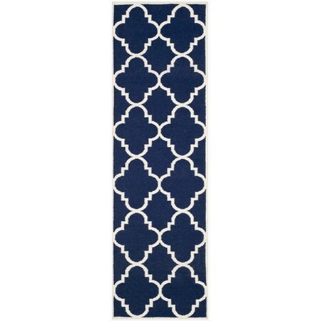 Safavieh 2 ft. - 6 in. x 6 ft. Runner- Contemporary Dhurries Navy And Ivory Flatweave Rug DHU633D-26